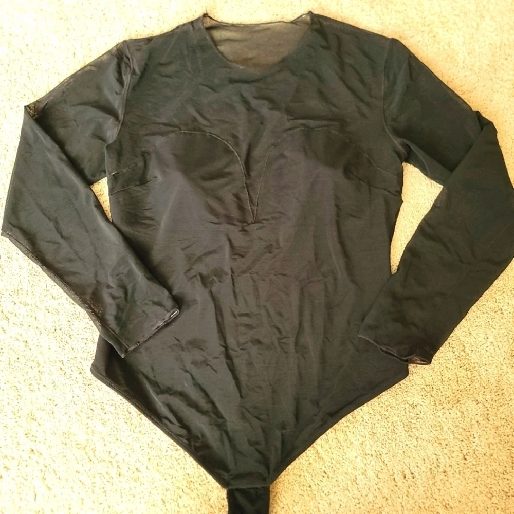 Popilush Shapewear Illusion Mesh Slimming Thong Long Sleeve Bodysuit 3XL